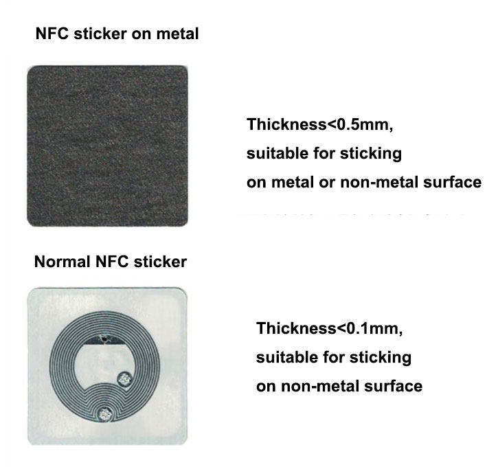 Normal NFC sticker and NFC sticker on metal