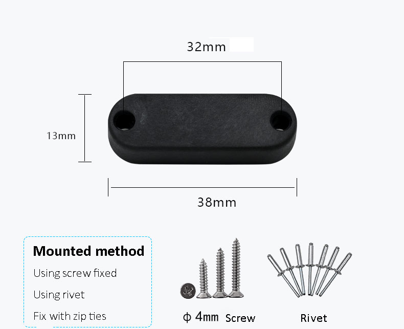 Size and mounted method of Mini High Temperature On-Metal Tag